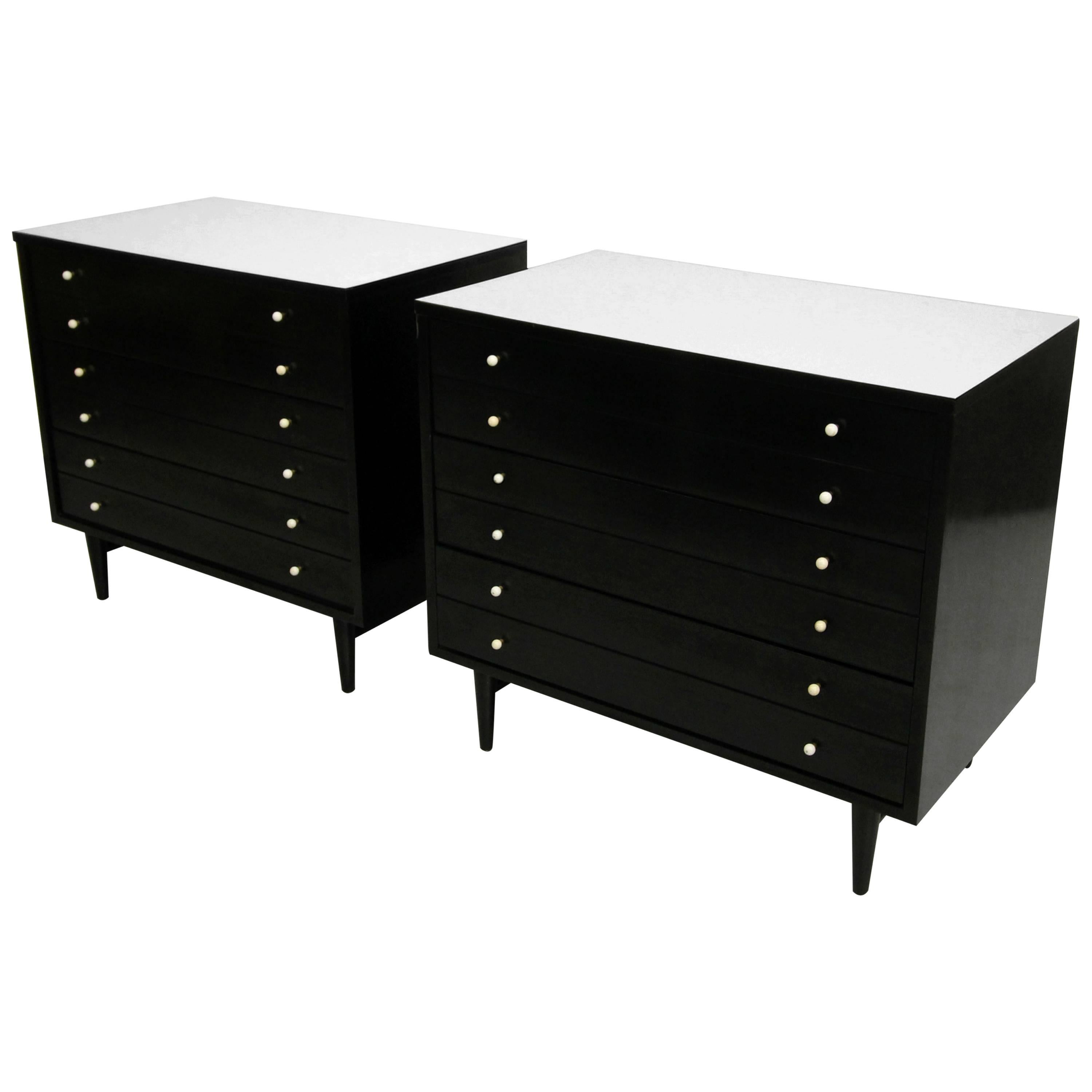 Pair of Matched Black and White Mid-Century Dressers