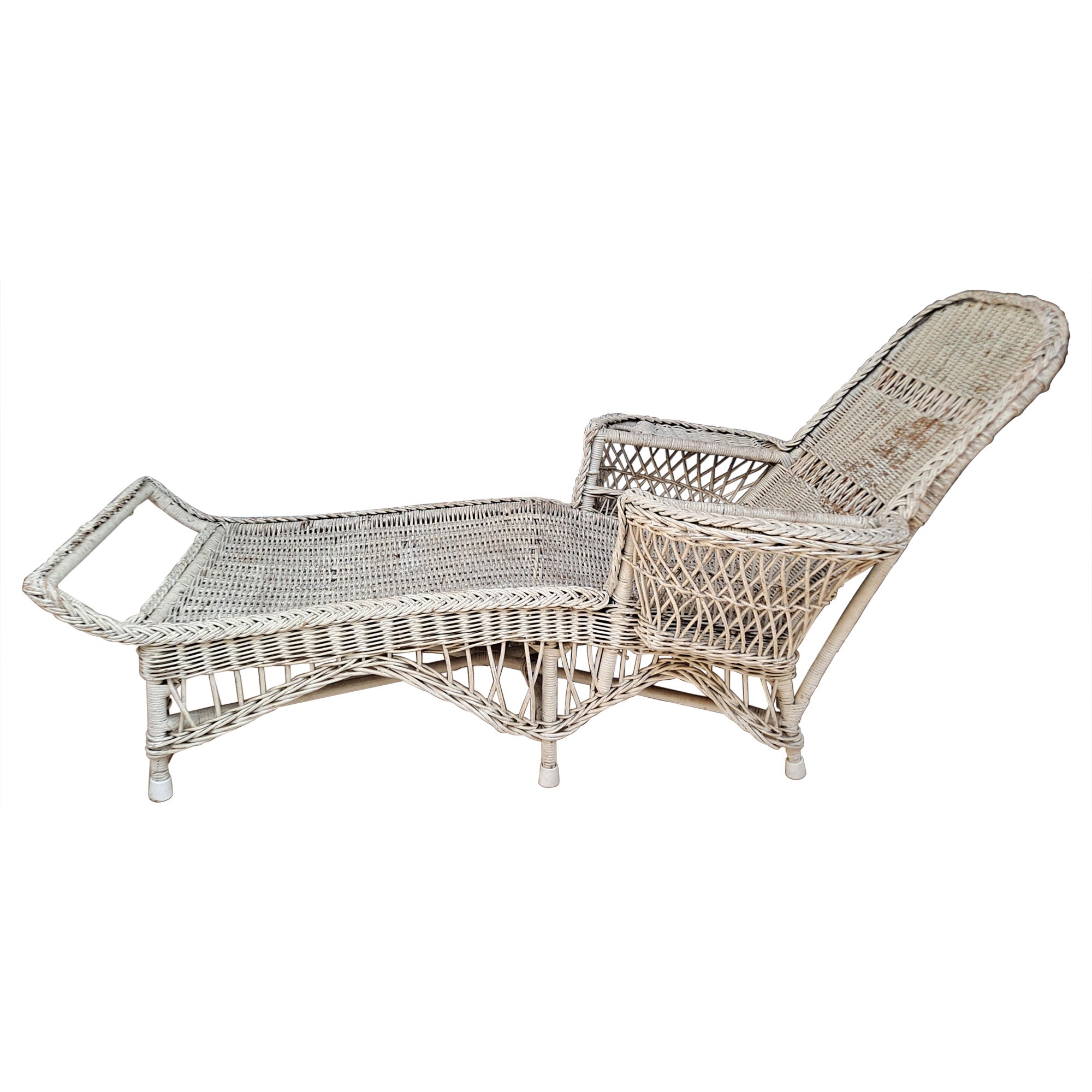 1920's White Wicker Chaise Lounge For Sale