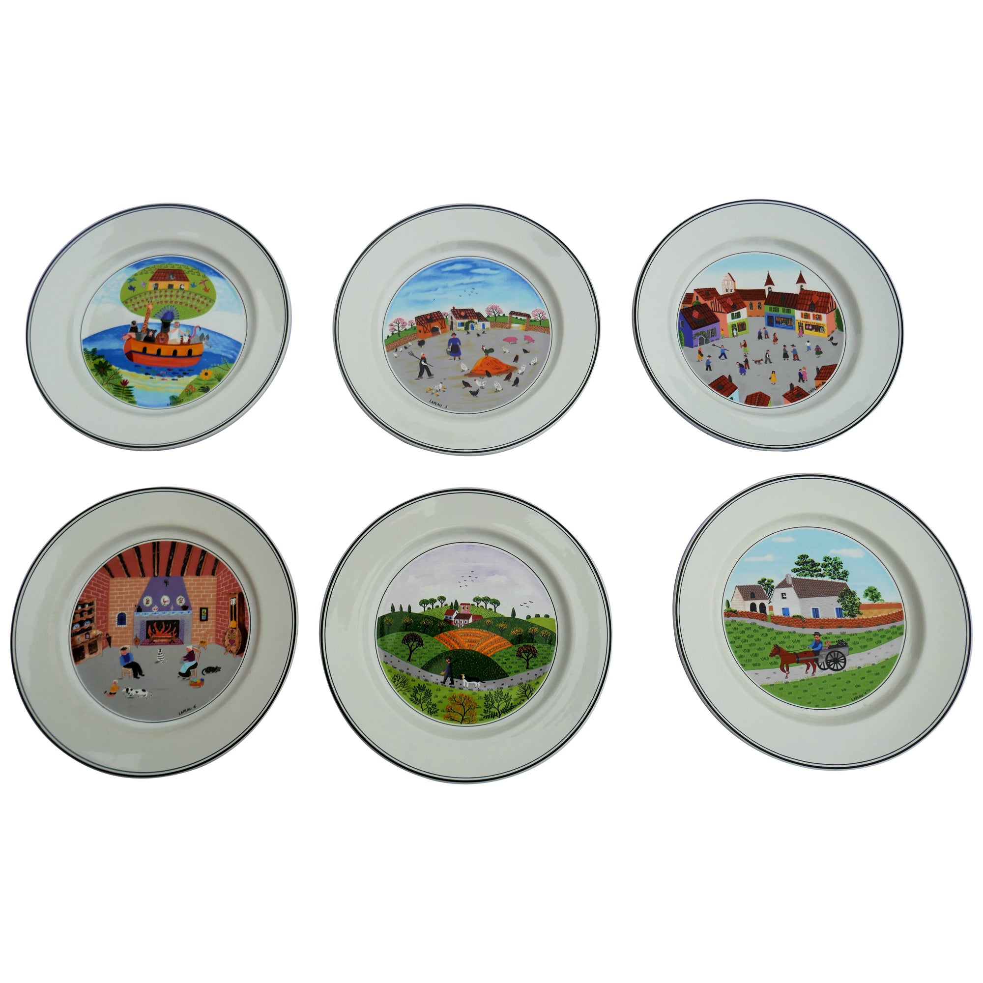 Six Naif Plates by Gerard Laplau for Villeroy & Boch