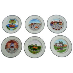 Vintage Six Naif Plates by Gerard Laplau for Villeroy & Boch