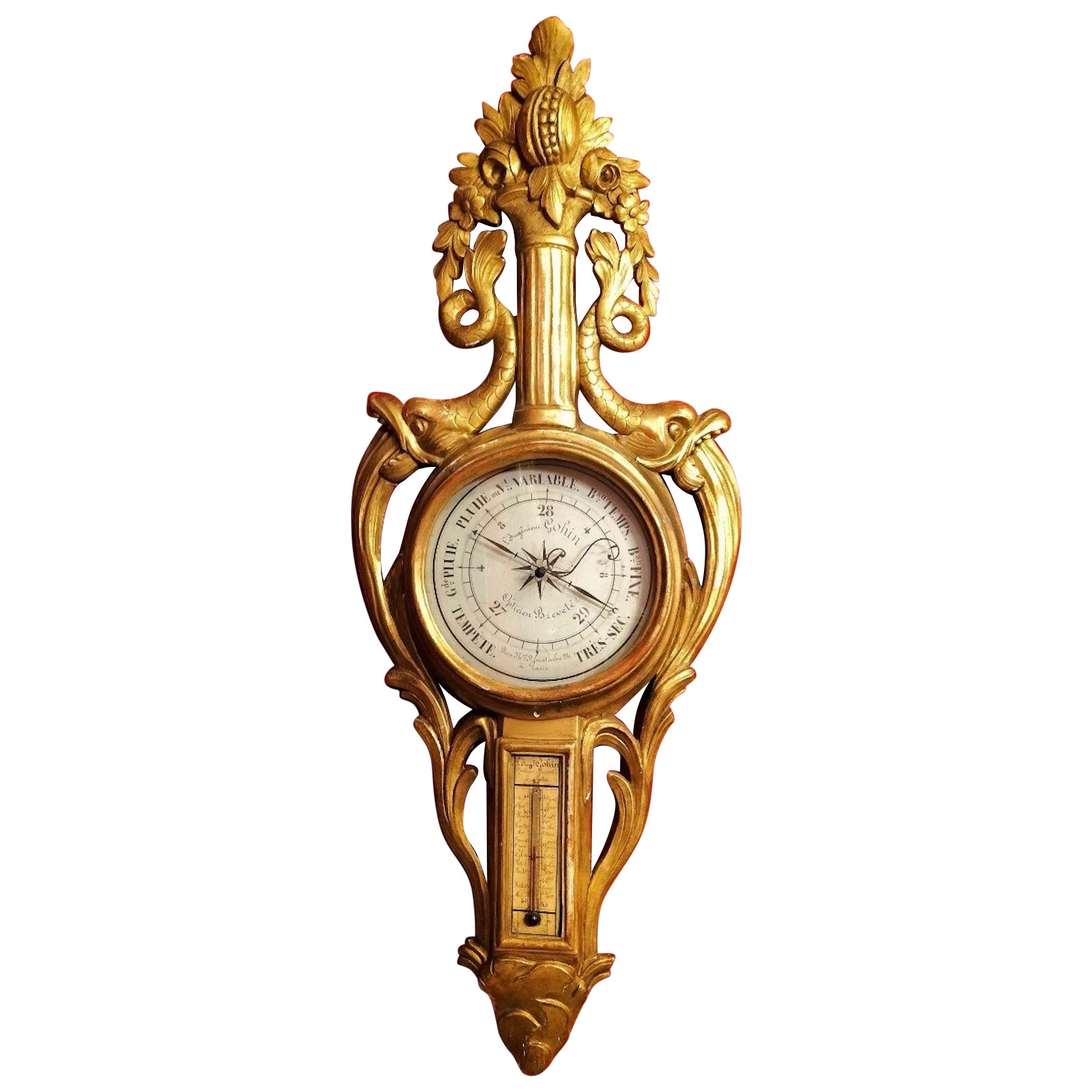 Barometer aus vergoldetem Holz aus der Louis-XVI-Periode, 18. Jahrhundert. im Angebot