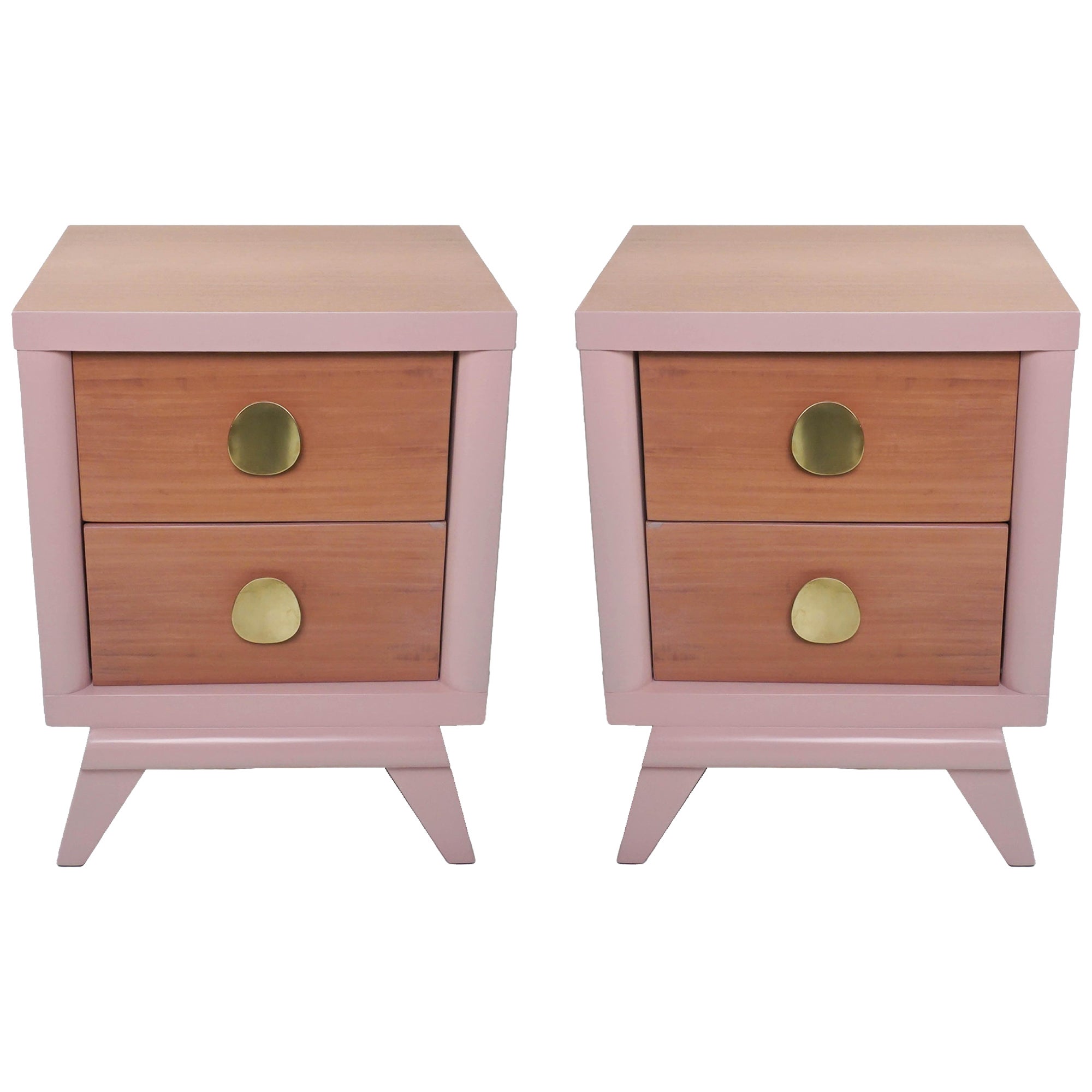 Pair of Mid-Century Mahogany End Tables in Dusty Pink For Sale
