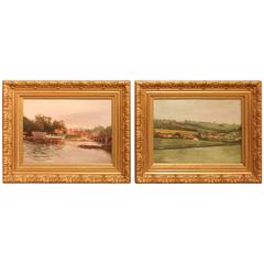 "On the Thames" Pair of Oil Paintings by George Dafters