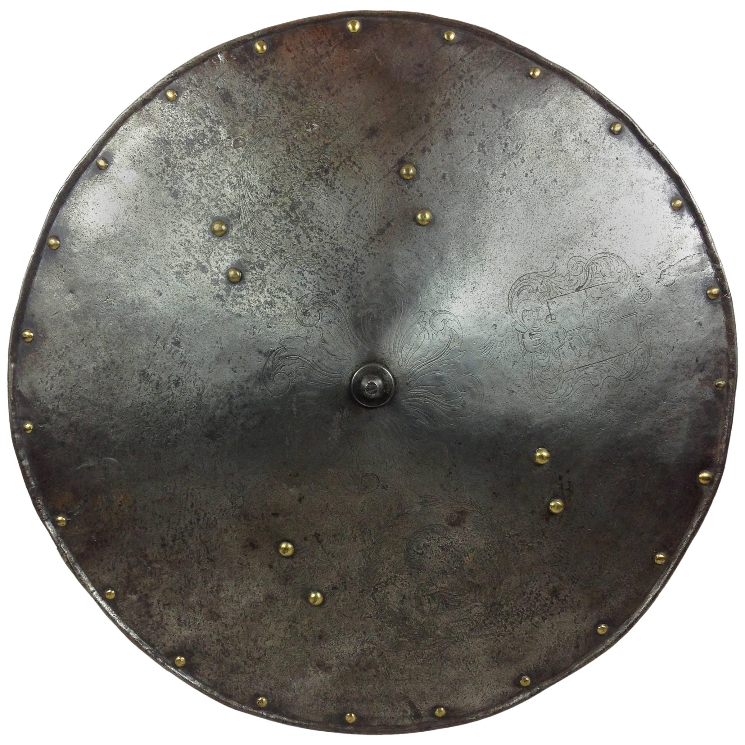 Large Engraved 17th Century European Shield For Sale
