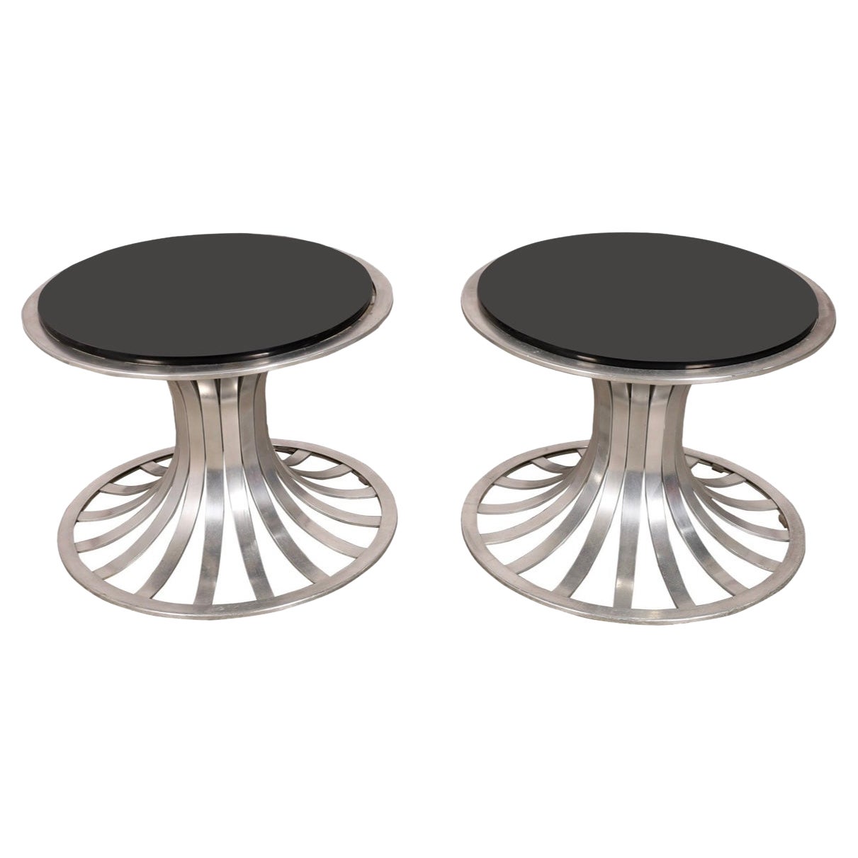 Russell Woodard Aluminum and Smoked Glass Tables For Sale