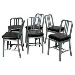 Used Set of Six Brushed Aluminum #111 "Navy" Chairs  by Emeco with Cushion