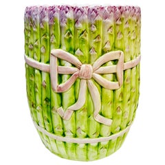 Pink and Green Asparagus Porcelain Garden Stool Seat Made in Italy