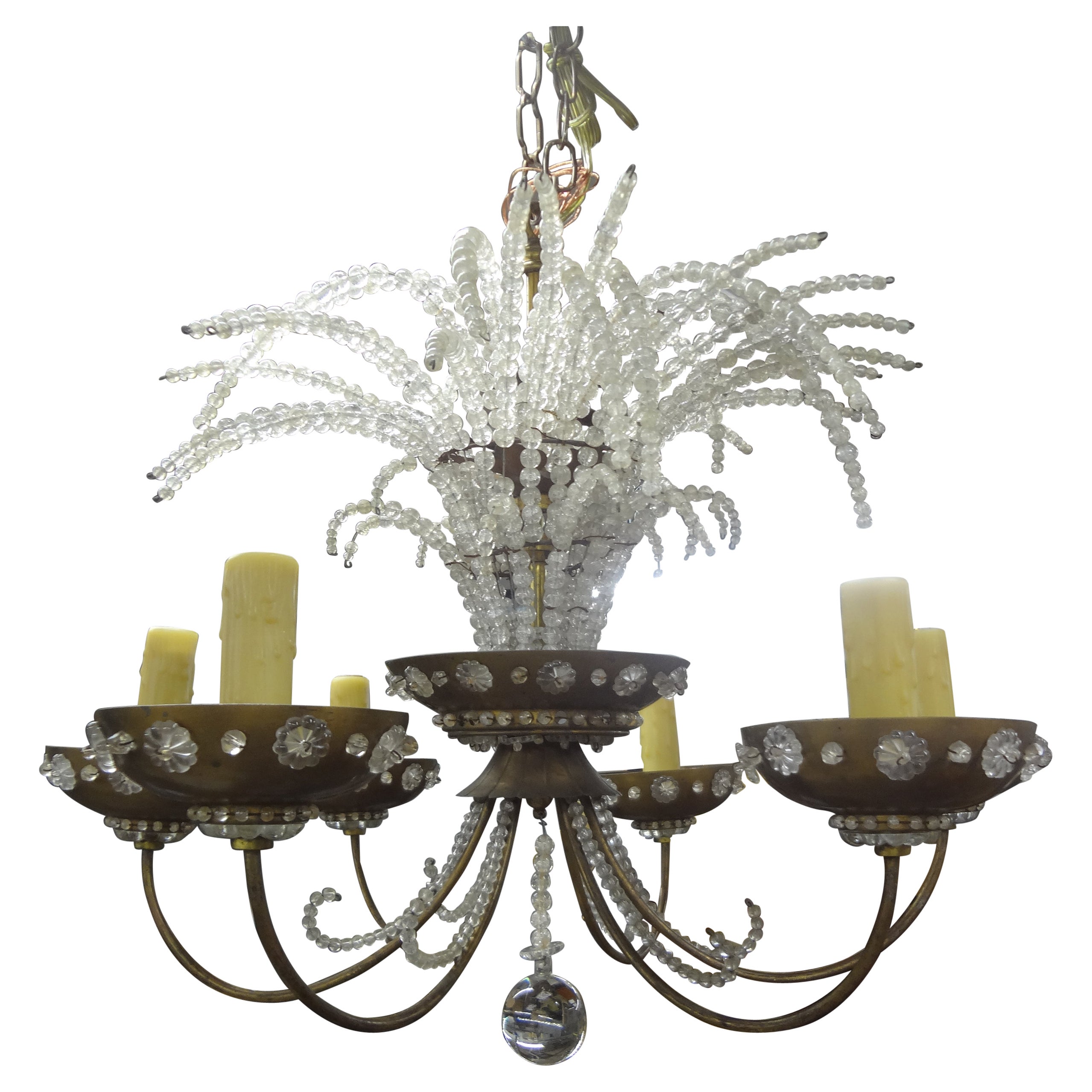 French Maison Bagues Beaded Crystal Chandelier For Sale