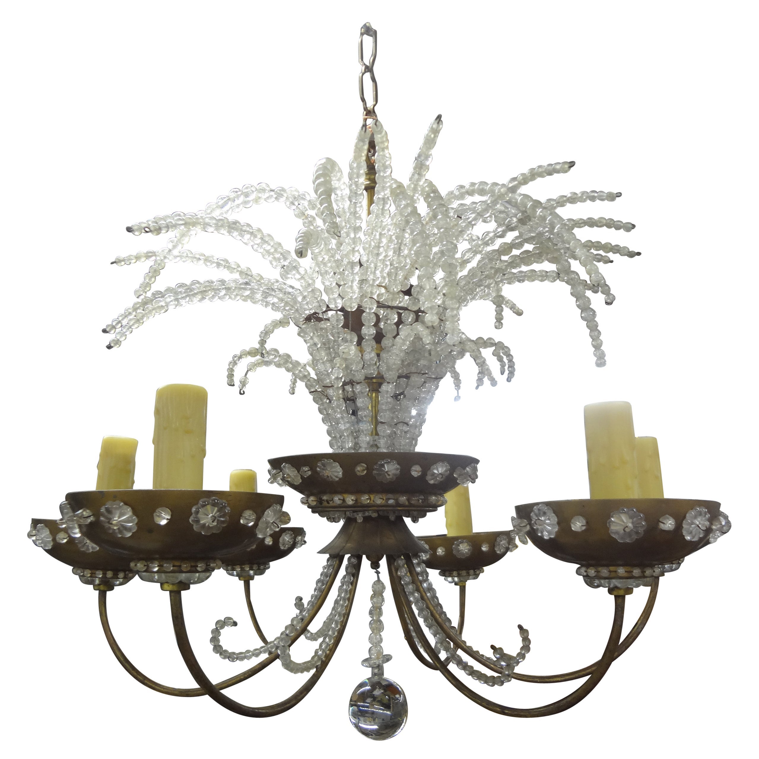 French Maison Bagues Beaded Crystal Chandelier For Sale