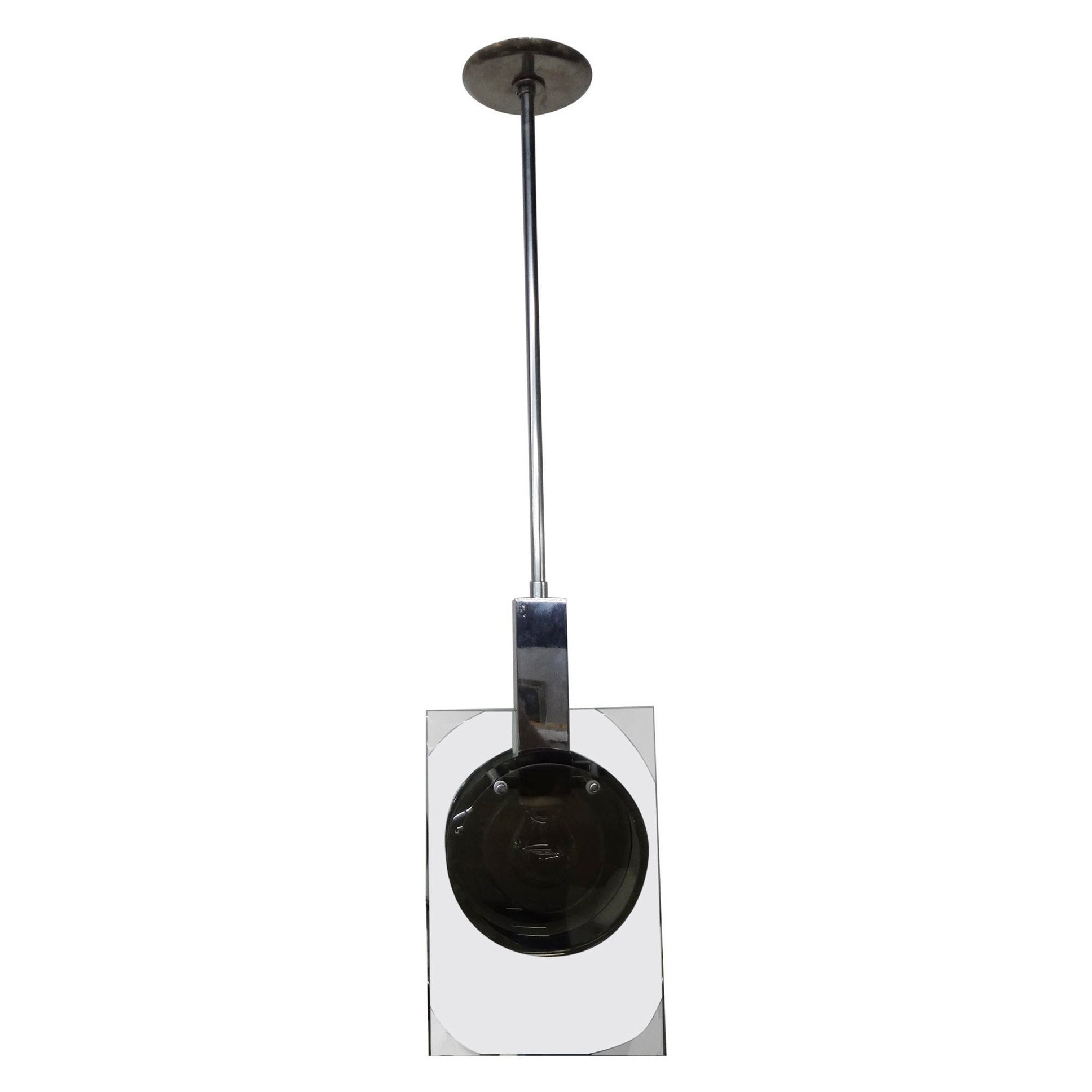 Italienische, von Fontana Arte inspirierte Pendelleuchte aus Chrom und Glas