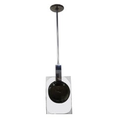 Italian Fontana Arte Inspired Chrome And Glass Pendant