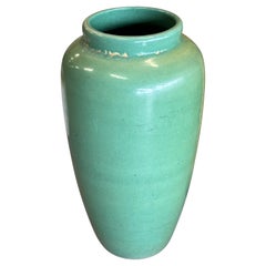 Vintage Monumental Green Glazed Stoneware Oil Jar