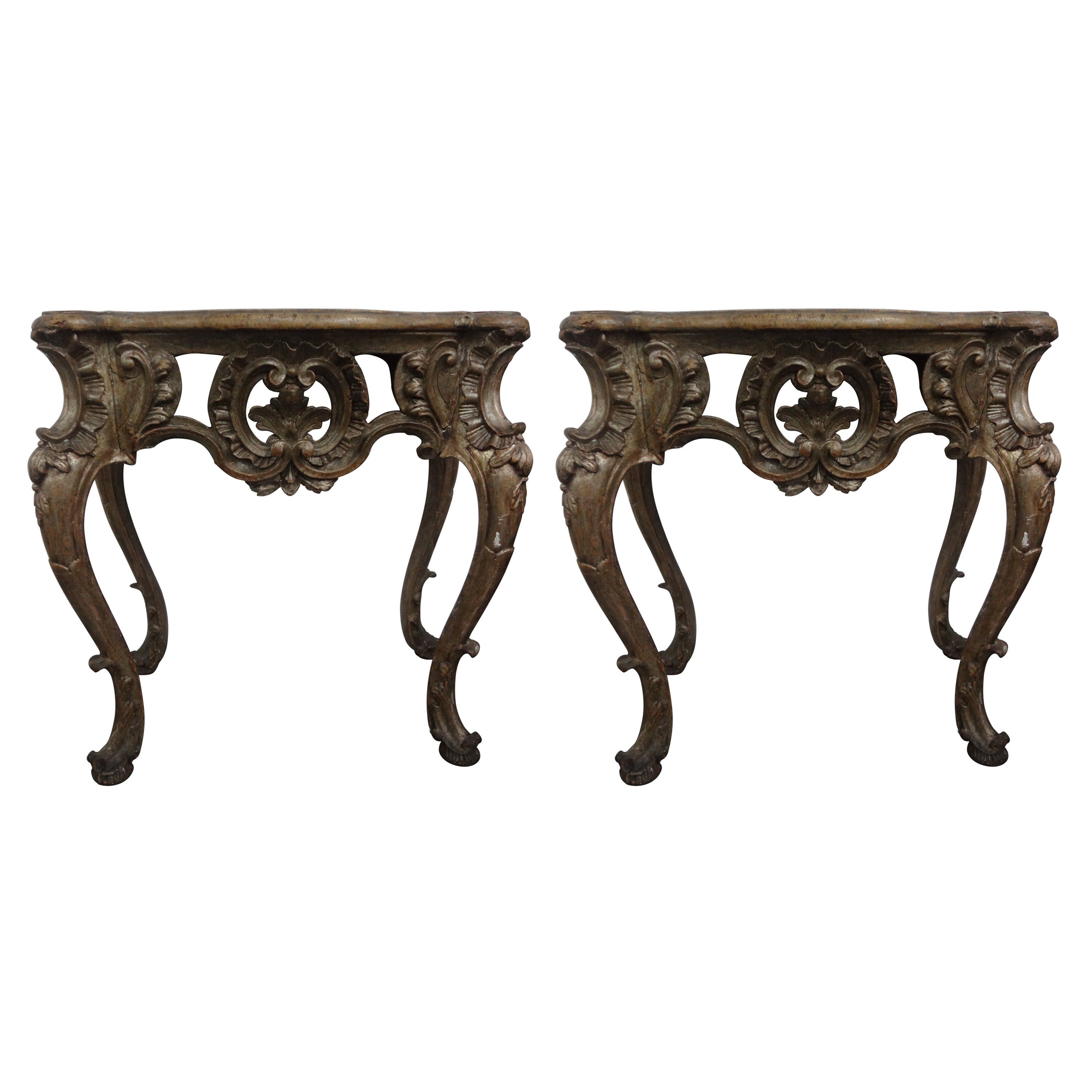 Pair Of 18th Century Italian Baroque Giltwood Console Tables For Sale