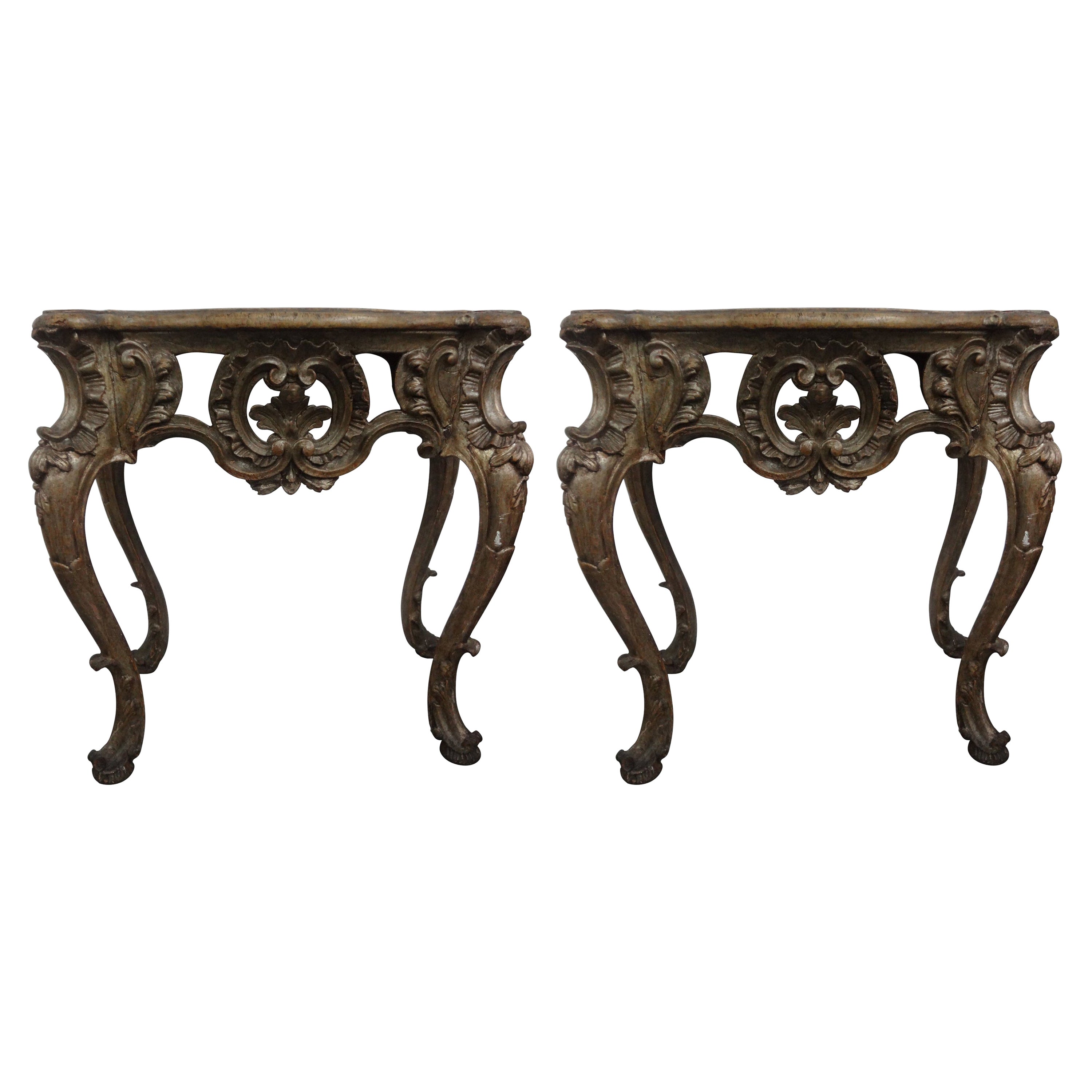 Paar italienische Konsolentische aus Giltwood im Barock des 18.