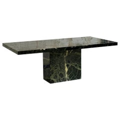 1970s Italy Dark Green Guatemala Marble Stone Rectangular Pedestal Dining Table