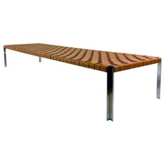 Used Large Woven Leather and Steel Bench by Erwine & Estelle Laverne