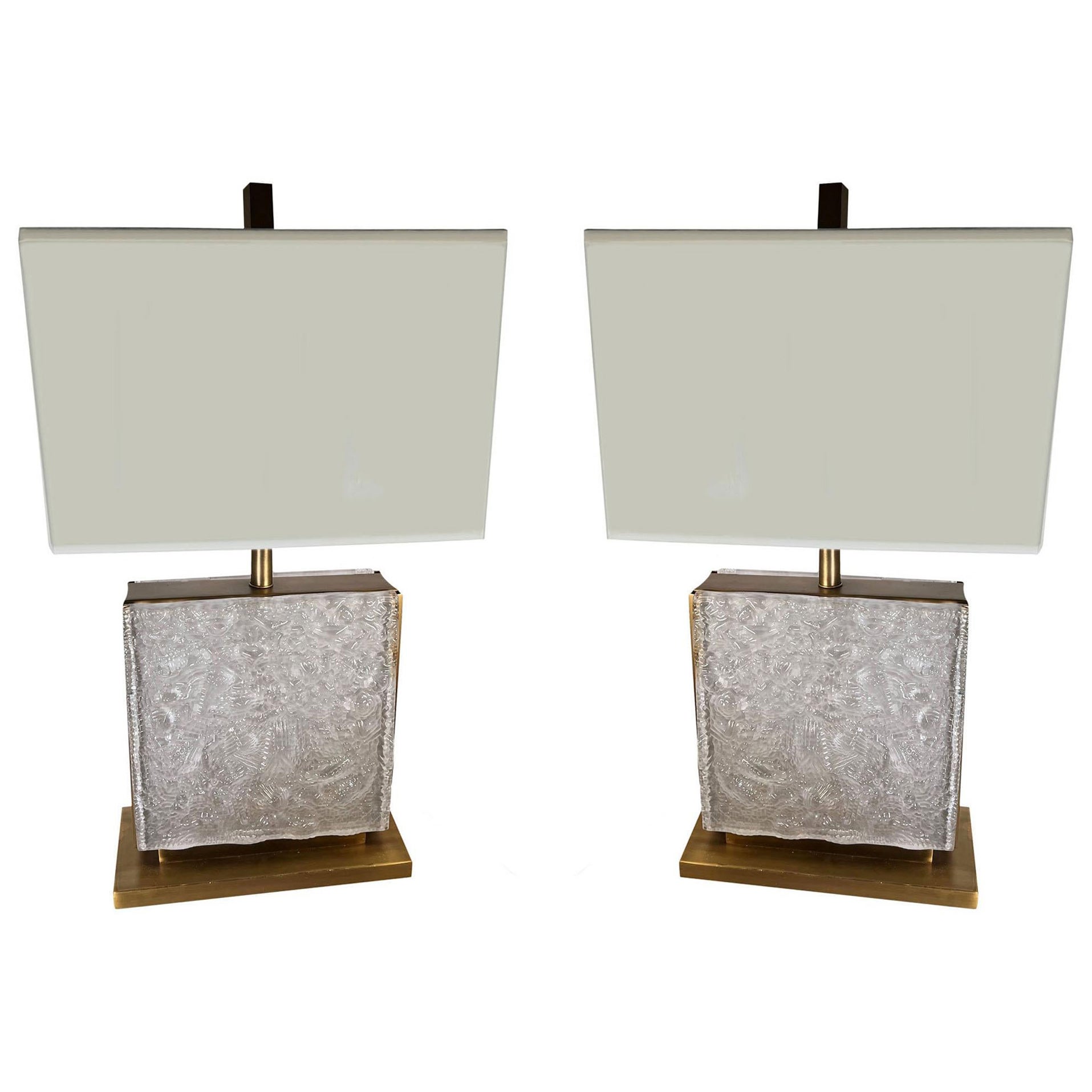 Lalique Style Square Lamps For Sale