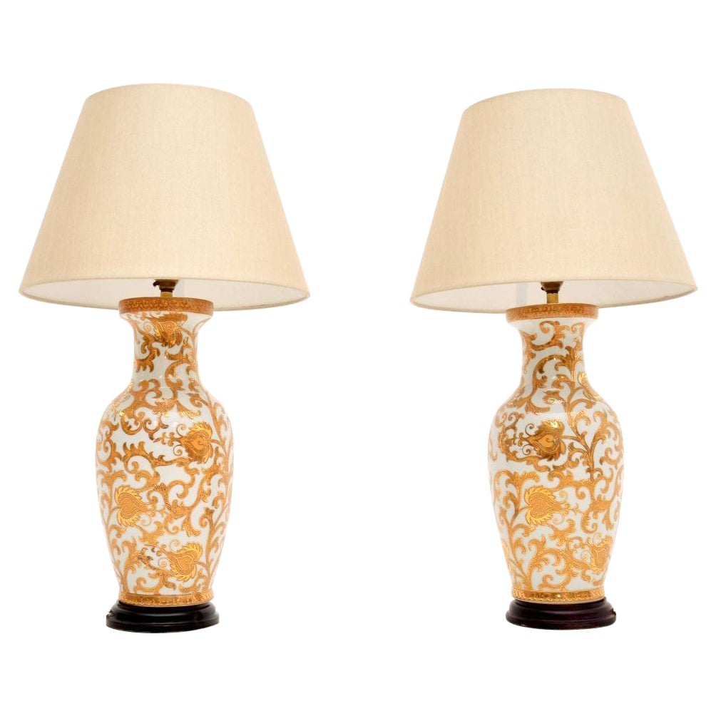Paire de lampes de table anciennes en céramique de style oriental