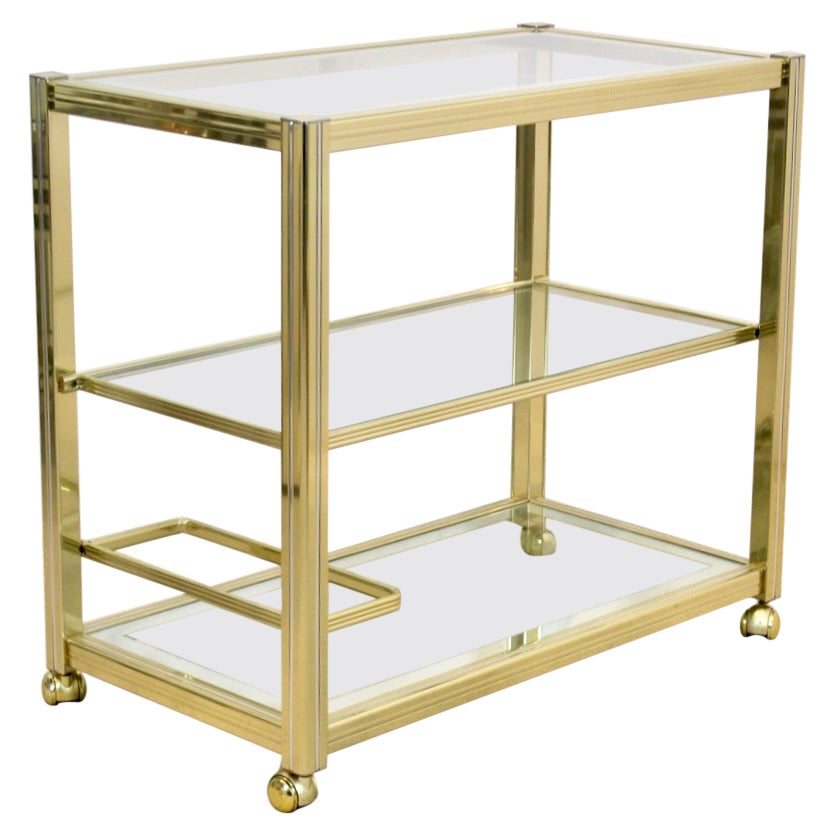 Extraordinary Pierre Vandel Brass and Chrome Bar Cart, France 1970s