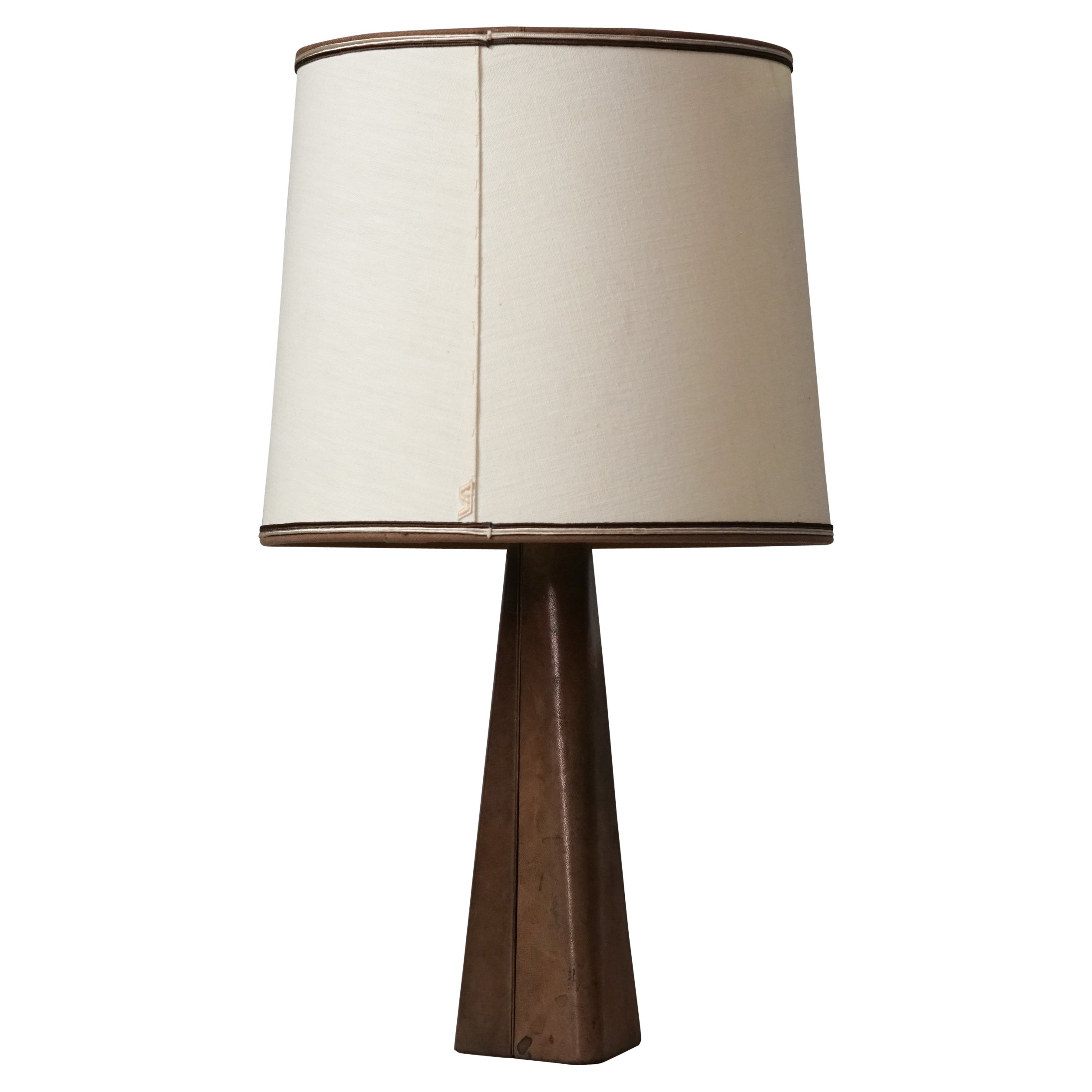 Leather Table Lamp, Lisa Johansson-Pape, Orno Oy, 1950s For Sale