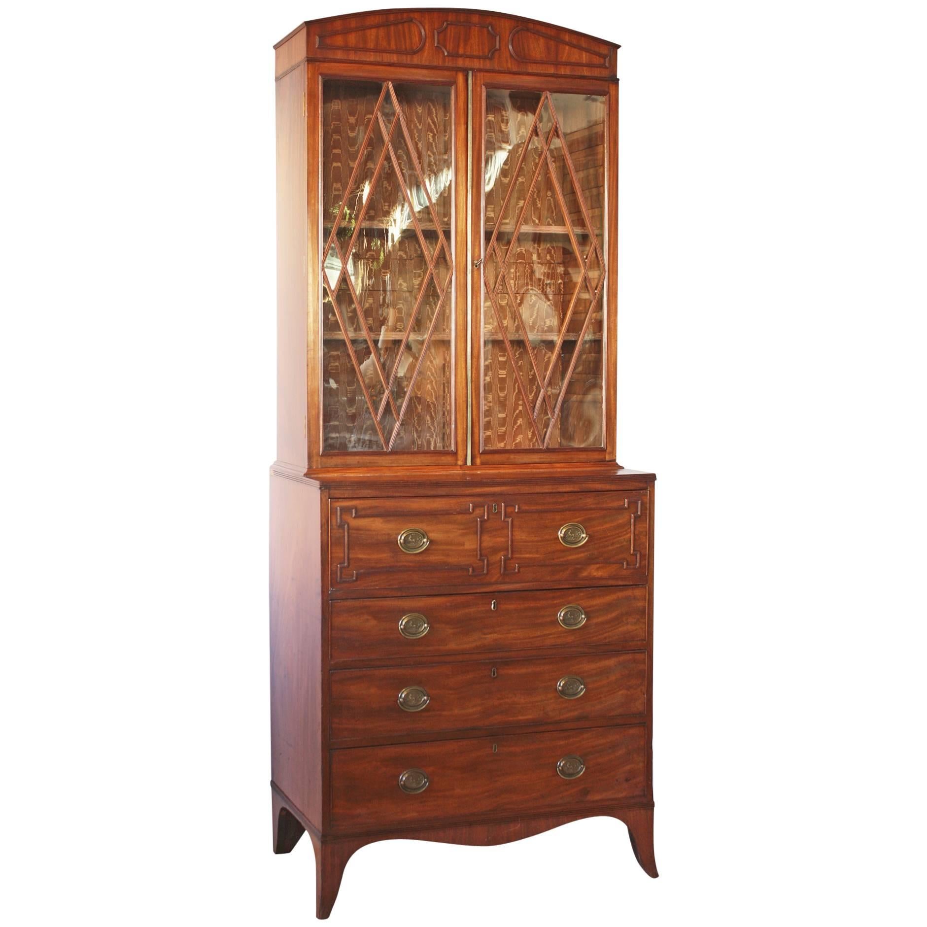 George III Mahogany and Satinwood Breakfront Secretaire Bookcase