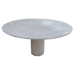 White Marble Round Dining Table with Hexagon Base