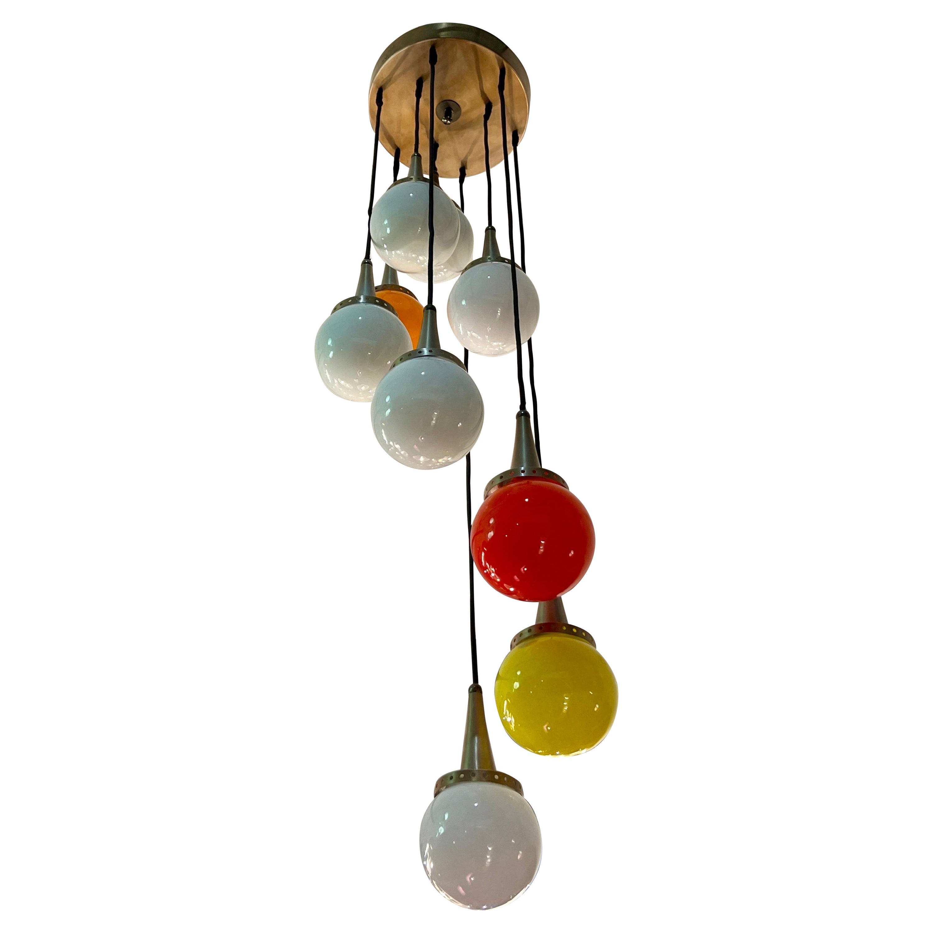 Lustre vintage à pendentifs Cascade 9 Lights attribué à Vistosi Murano 1970 en vente