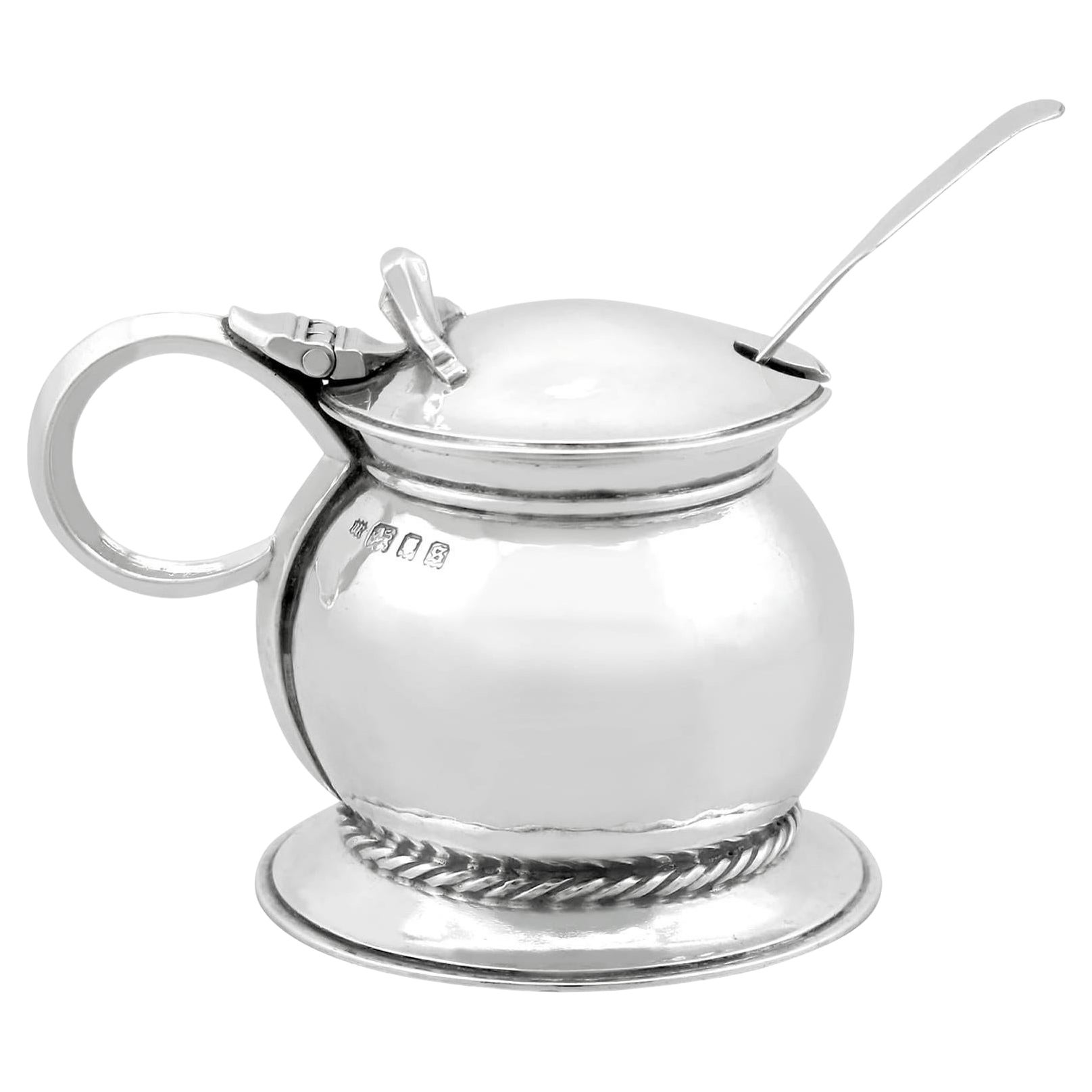 Antiguo tarro de mostaza de plata de ley de Omar Ramsden Estilo Arts & Crafts
