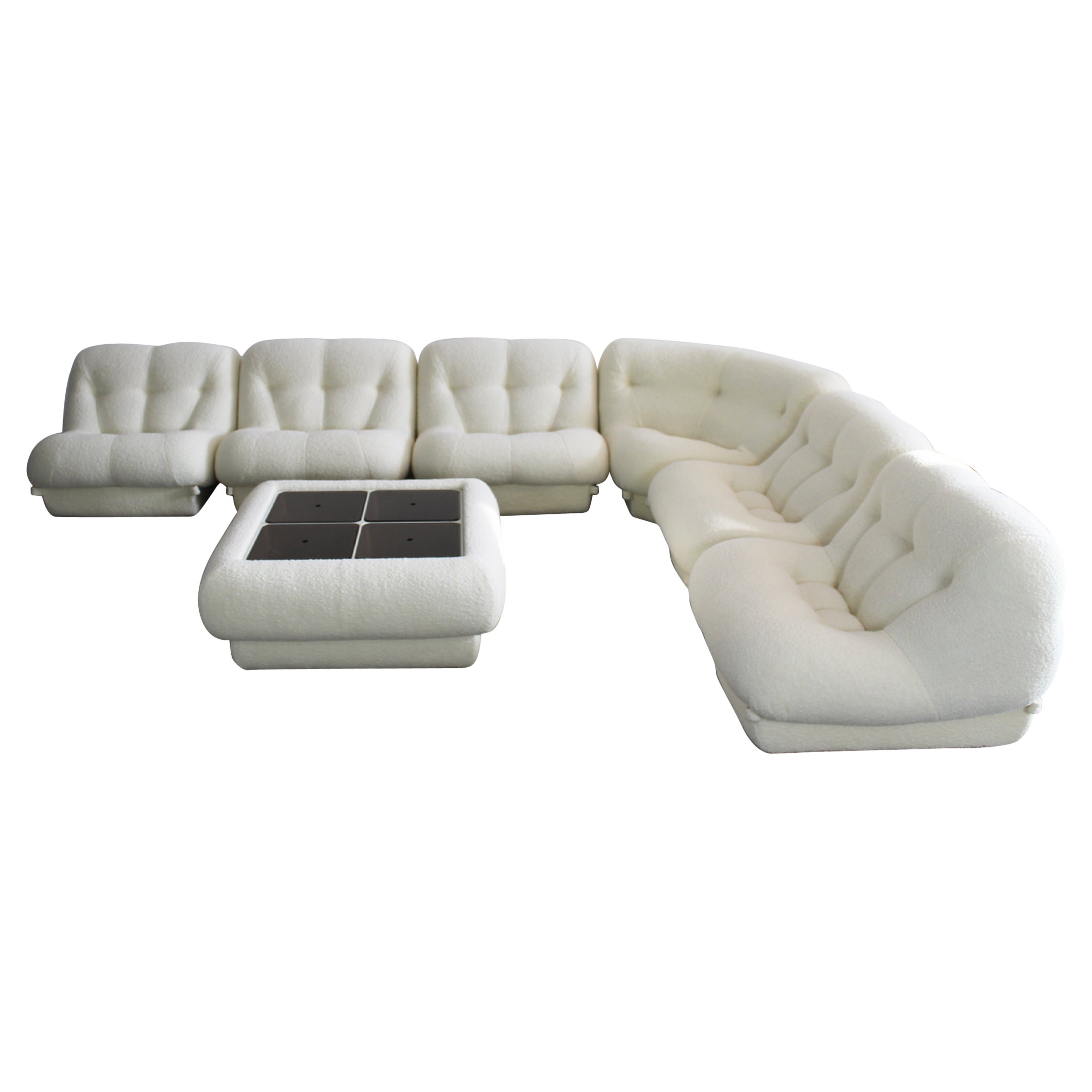 Rino Maturi Nuvolone Living Room Set in White Boucle by MIMO Padova 1970s Italy For Sale