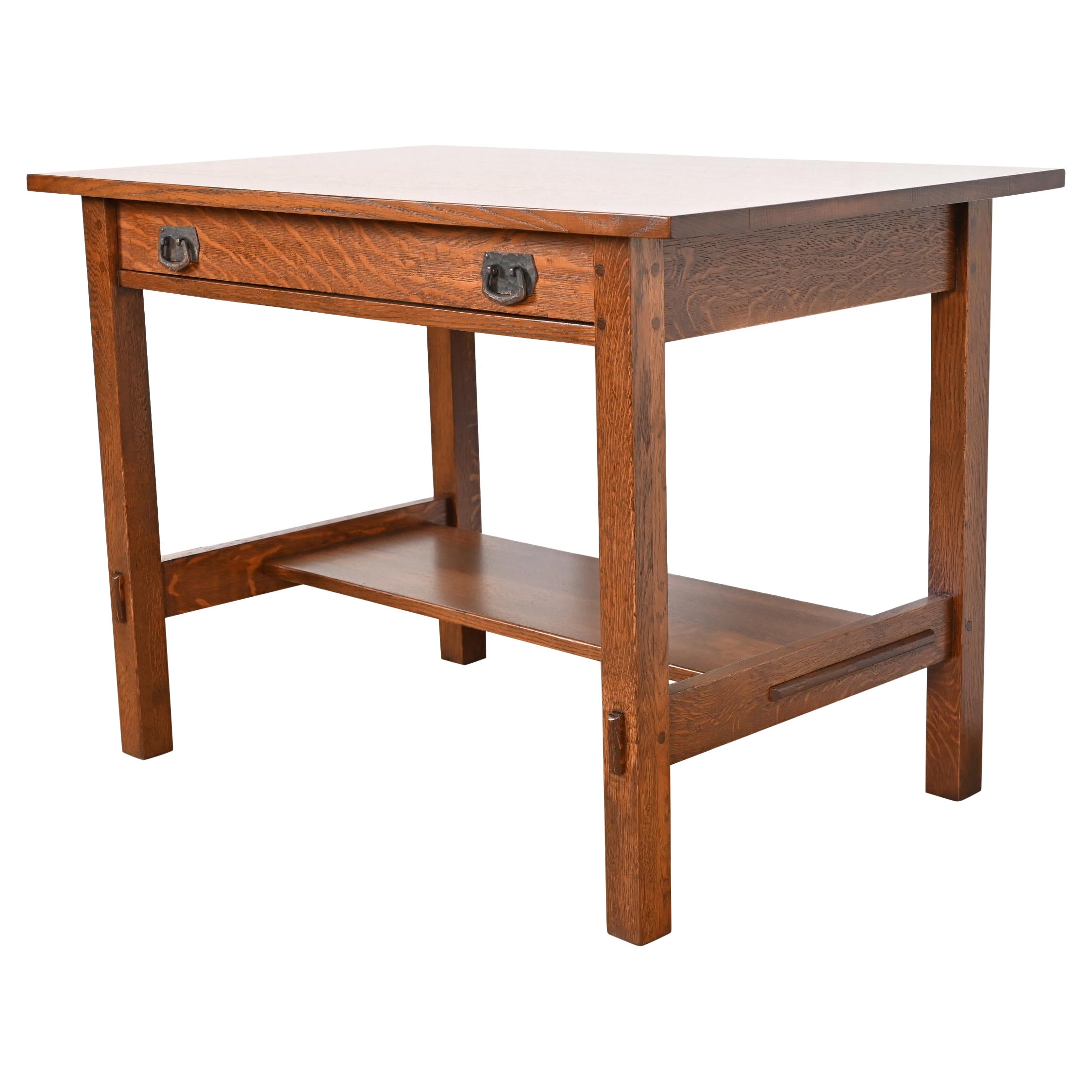 Gustav Stickley Mission Oak Arts & Crafts Desk or Library Table, Newly Restored For Sale