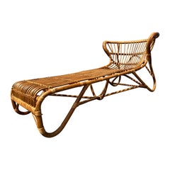 Vintage 1970s Bamboo Chaise Lounge Attributed to Viggo Boesen, Mid Century Modern 