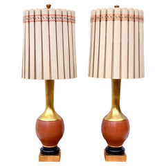 Retro Marbro Lamp Co. Monumental Ceramic Gold Gilt Table Lamps, Pair