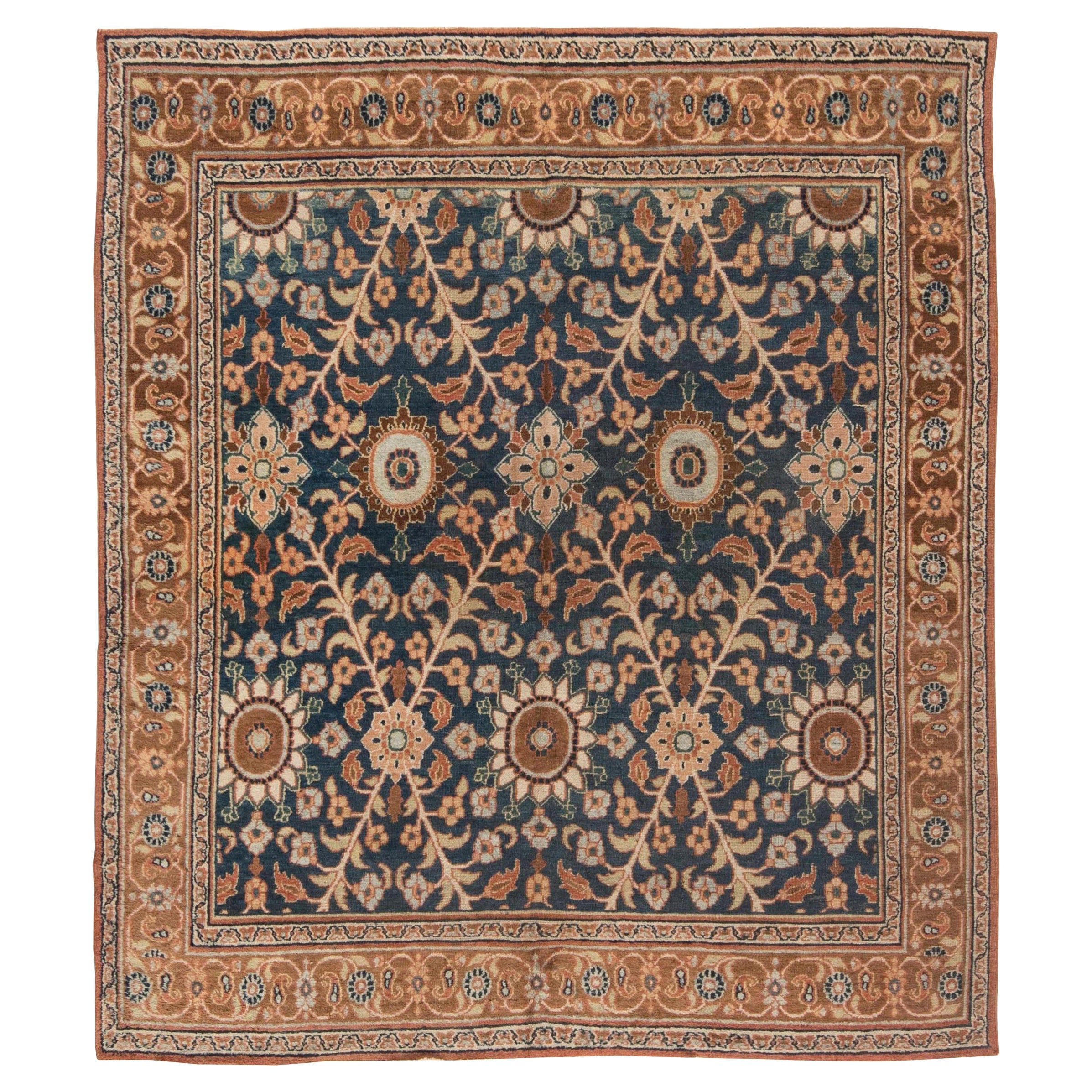 19th Century Botanic Persian Meshad Handwoven Rug For Sale