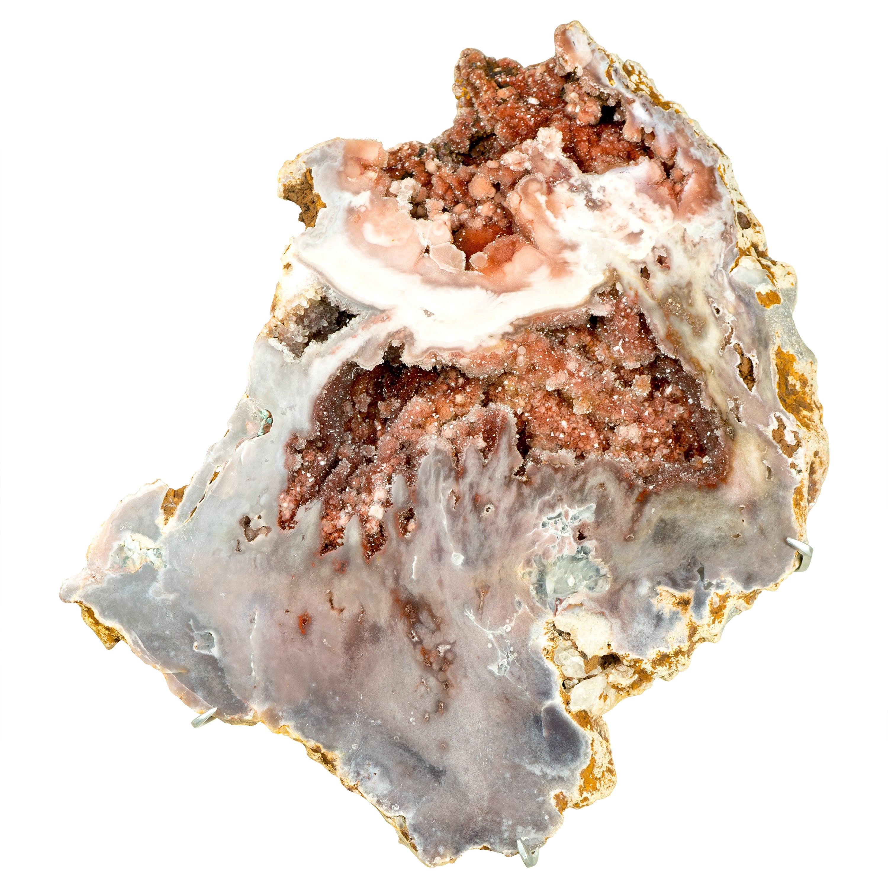 Spectacular AAA Pink Amethyst Geode with Pink and Red Sugar-Druzy Flowers For Sale