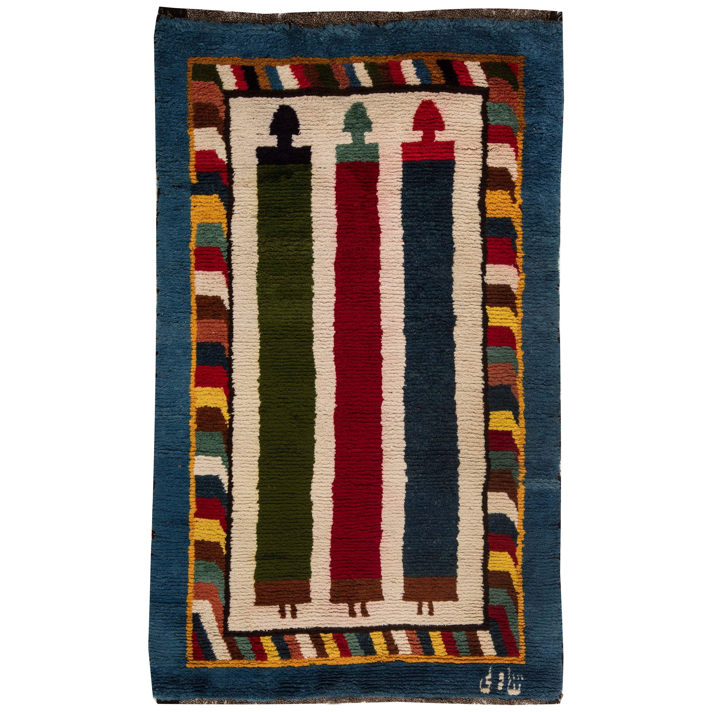 Mid-20th Century Moroccan Handmade Wool Rug For Sale