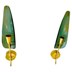 Fontana Arte attr Wall Lighting Glass with Gilt Gold Structure, Italy, 1960s