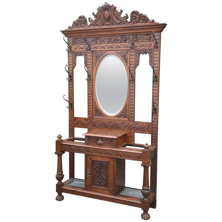 Superb 19th Century Large Carved English Oak Hall Tree at 1stdibs