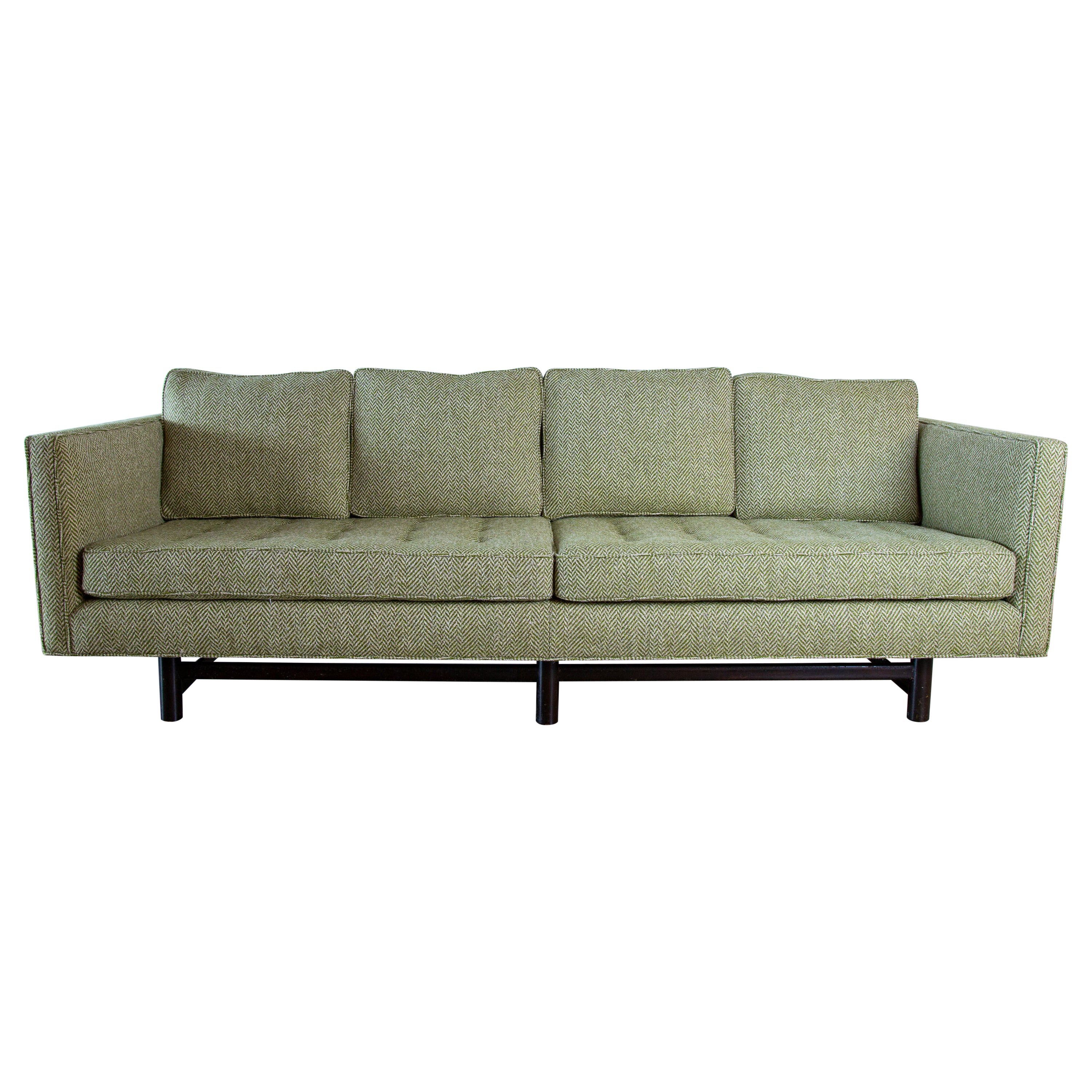 1950s Edward Wormley Dunbar Green Wool Sofa model 5138 Mahogany Base (2 avail) For Sale