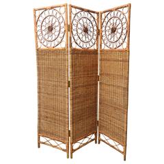 Vintage Three-Panel Rush Bamboo Screen