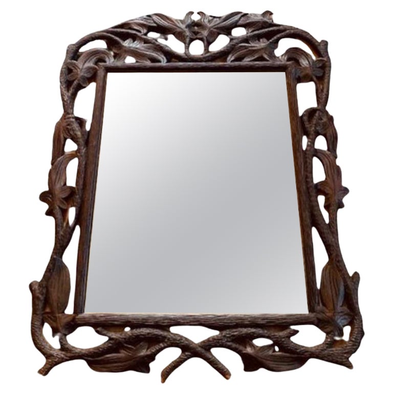 Late 19th Century Adirondack Branch Carved Oak Mirror For Sale