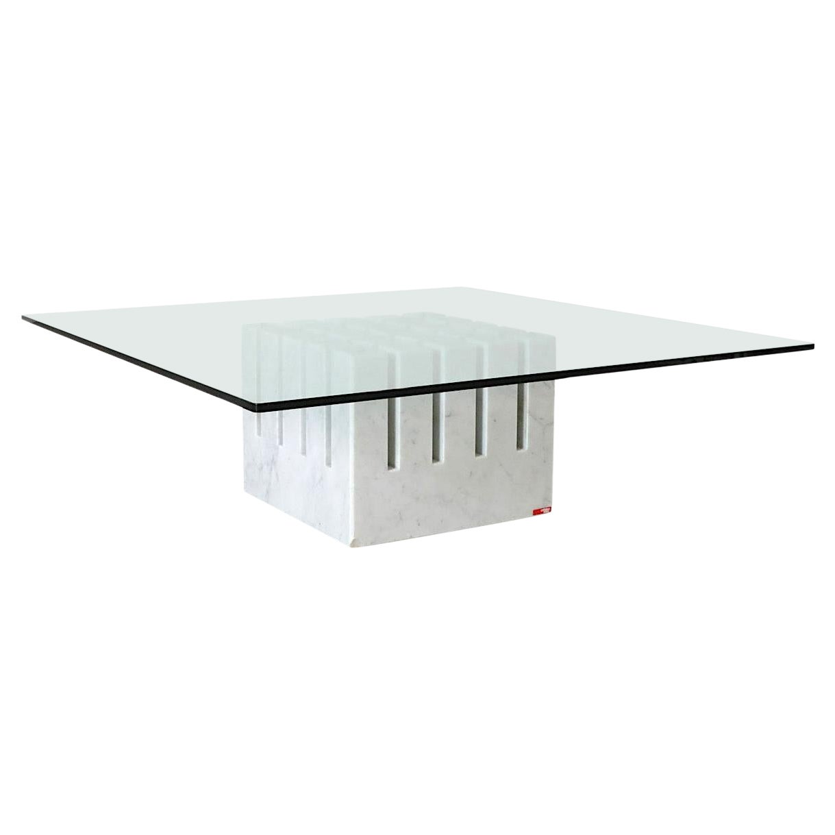 Marmor Couchtisch 'Scacco' mit Glasplatte von Cattelan Italia, 1986 im Angebot