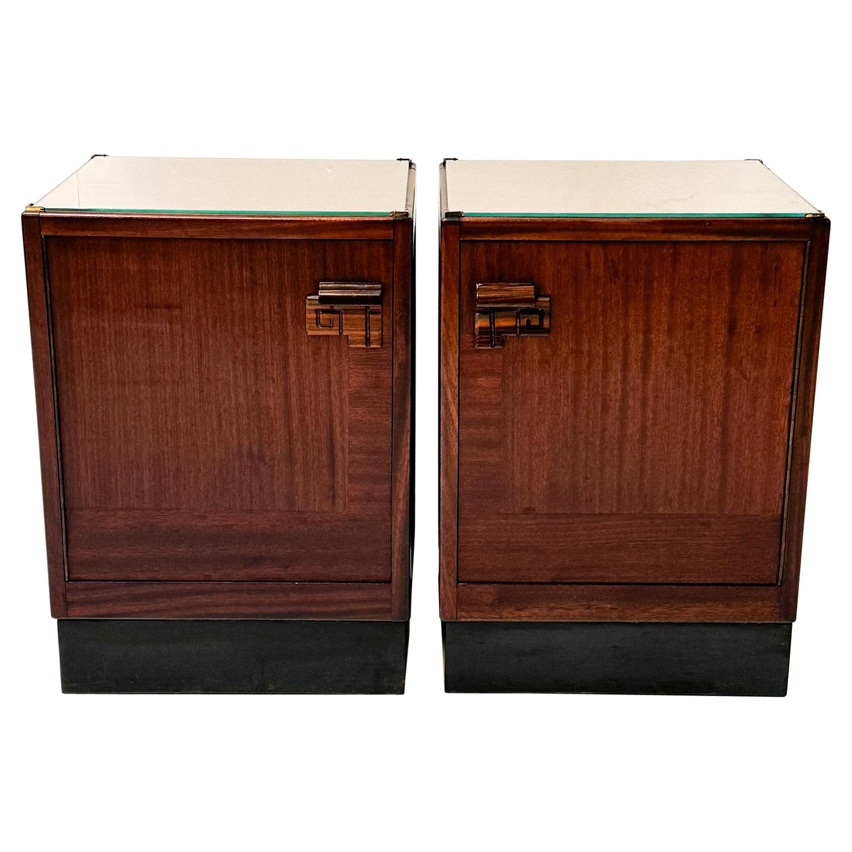 Two walnut Art Deco Amsterdamse School Nightstands or Bedside Tables, 1920s For Sale