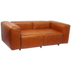 Vintage Leather Modular Loveseat / Small Sofa by Harvey Probber