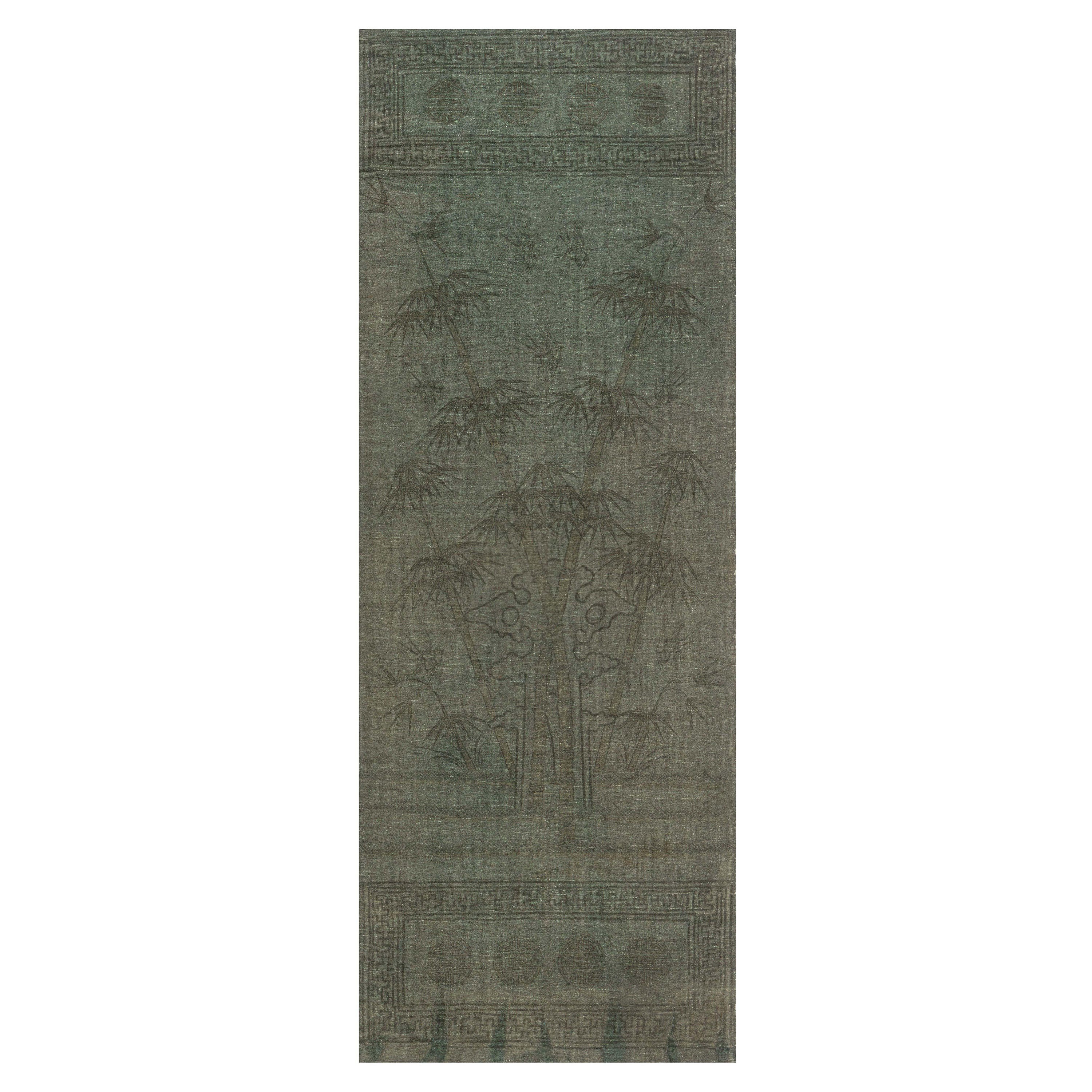 Antique Kilim Bamboo Green Brown Runner For Sale