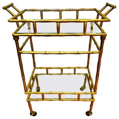 Chariot de bar vintage chinoiserie faux bambou métal doré
