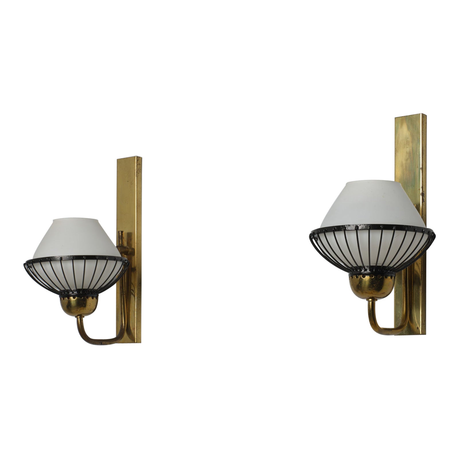  Midcentury Italian Appliques 1950s Elegance in Brass and Opal Glass