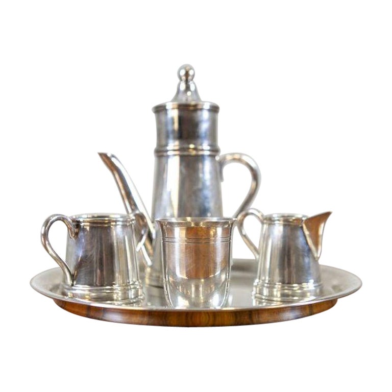 Service à café SOLA du début du siècle en métal argenté avec plateau en vente