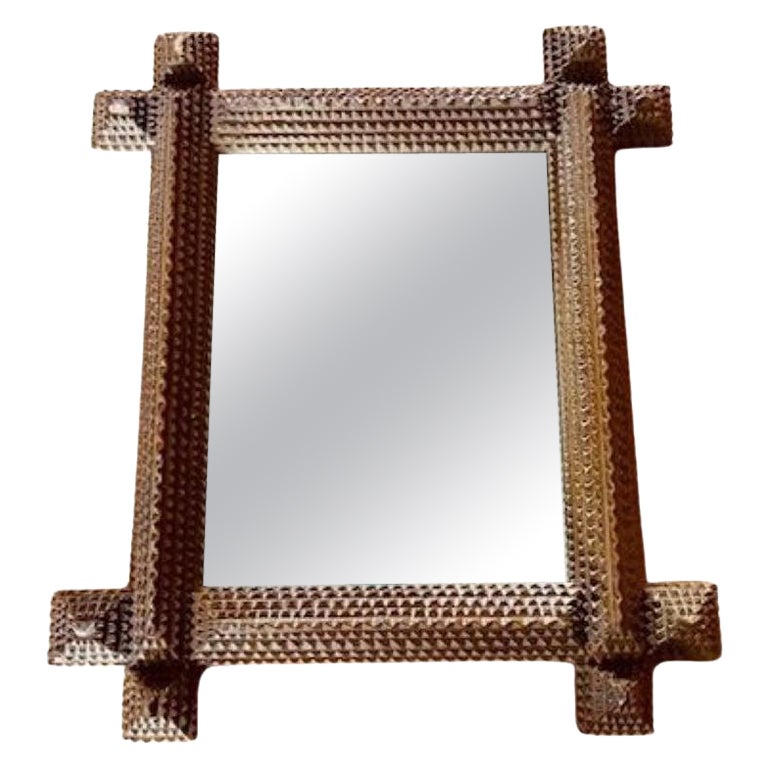 Tramp Art Chip Carved Mirror, circa 1920s For Sale