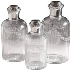 Boin Taburet French Art Deco Set of 3 Sterling Silver & Glass Scent Bottles