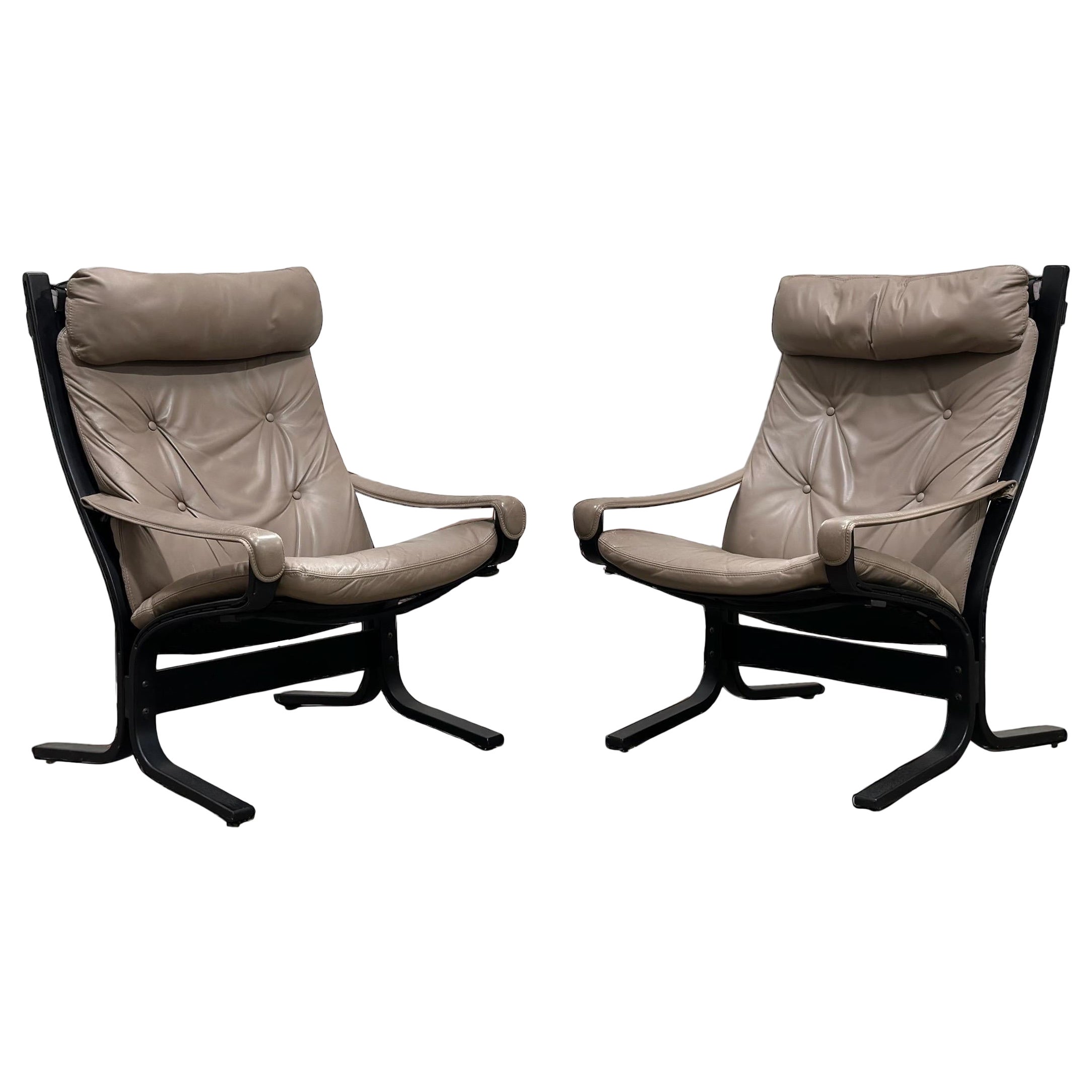 Pair Midcentury Westnofa Siesta Chairs - Highback Leather - Ingmar Relling For Sale